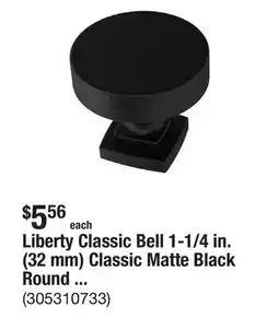 The Home Depot Liberty Classic Bell 1-1/4 in. (32 mm) Classic Matte Black Round Cabinet Knob offer
