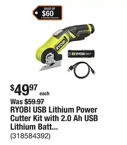 The Home Depot RYOBI USB Lithium Power Cutter Kit with 2.0 Ah USB Lithium Battery and Charging Cable offer
