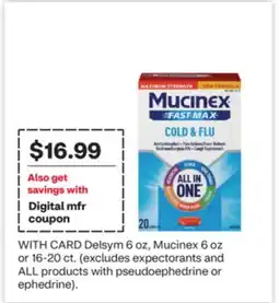CVS Delsym 6 oz, Mucinex 6 oz or 16-20 ct offer