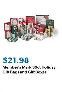 Sam's Club Member's Mark 30ct Holiday Gift Bags and Gift Boxes offer