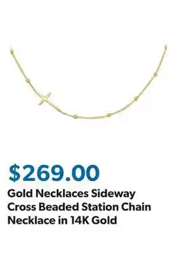 Sam's Club Gold Necklaces Sideway Cross Beaded Station Chain Necklace in 14K Gold offer