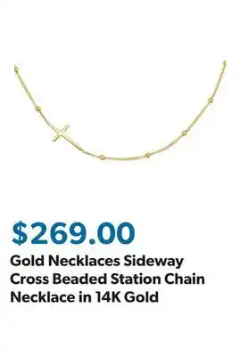 Sam's Club Gold Necklaces Sideway Cross Beaded Station Chain Necklace in 14K Gold offer
