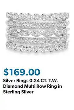Sam's Club Silver Rings 0.24 CT. T.W. Diamond Multi Row Ring in Sterling Silver offer