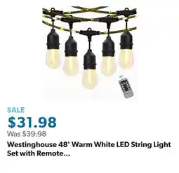 Sam's Club Westinghouse 48' Warm White LED String Light Set with Remote Control, 15 Bulbs offer