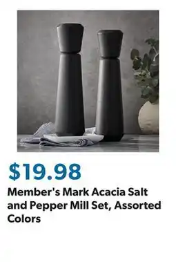Sam's Club Member's Mark Acacia Salt and Pepper Mill Set, Assorted Colors offer