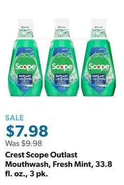 Sam's Club Crest Scope Outlast Mouthwash, Fresh Mint, 33.8 fl. oz., 3 pk offer
