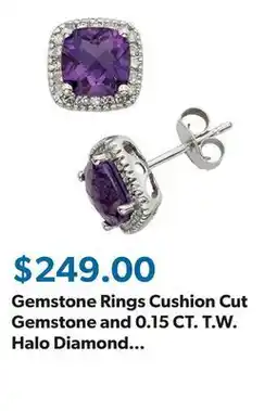 Sam's Club Gemstone Rings Cushion Cut Gemstone and 0.15 CT. T.W. Halo Diamond Stud Earrings in 14K Gold offer