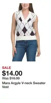 TJ Maxx Mara Argyle V-neck Sweater Vest offer