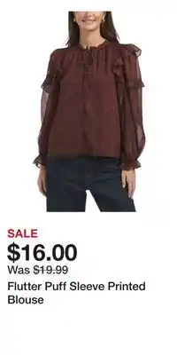 TJ Maxx Flutter Puff Sleeve Printed Blouse offer