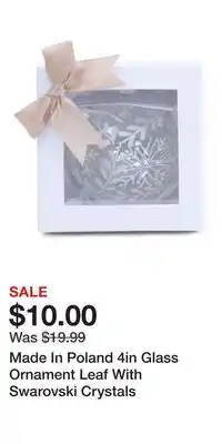 TJ Maxx Made In Poland 4in Glass Ornament Leaf With Swarovski Crystals offer