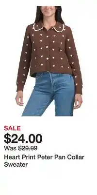 TJ Maxx Heart Print Peter Pan Collar Sweater offer