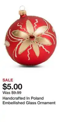 TJ Maxx Handcrafted In Poland Embellished Glass Ornament offer