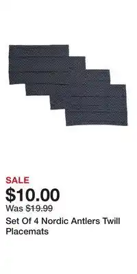 TJ Maxx Set Of 4 Nordic Antlers Twill Placemats offer