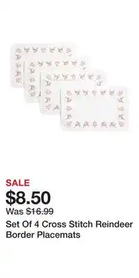 TJ Maxx Set Of 4 Cross Stitch Reindeer Border Placemats offer
