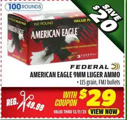 Big 5 Federal American Eagle 9mm Luger 100-Round Value Pack offer