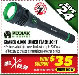 Big 5 Kodiak Kraken Rechargeable 6000 Lumen Flashlight offer