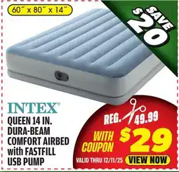 Big 5 Intex Queen 14 Dura-Beam Comfort Airbed with Fastfill USB Pump offer