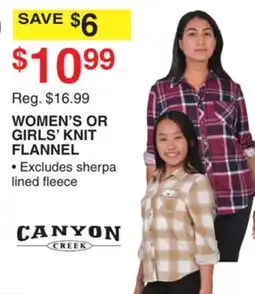 Dunham's Sports WOMEN'S OR GIRLS' KNIT FLANNEL offer