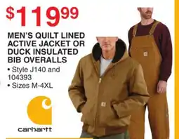 Dunham's Sports MEN'S QUILT LINED ACTIVE JACKET OR DUCK INSULATED BIB OVERALLS offer
