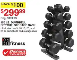 Dunham's Sports 150 LB. DUMBBELL SET WITH STORAGE RACK offer