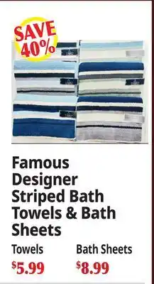 Ocean State Job Lot Famous Designer Striped Bath Towels & Bath Sheets offer