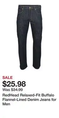 Cabela's RedHead Relaxed-Fit Buffalo Flannel-Lined Denim Jeans for Men offer