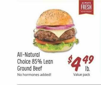 Sprouts Farmers Market All-natural Choice 85% Lean Ground Beef offer