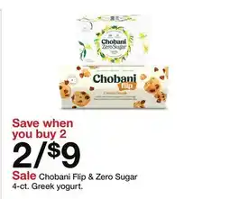 Target Chobani Flip & Zero Sugar 4 - ct. Greek yogurt offer