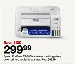 Target Epson EcoTank ET-3850 wireless cartridge-free color printer, copier & scanner offer
