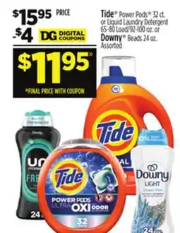 Dollar General Tide Power Pods or Liquid Laundry Detergent or Downy Beads offer