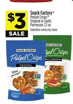 Dollar General Snack Factory Pretzel Crisps Original or Garlic Parmesan offer