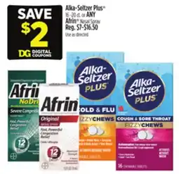 Dollar General Alka-Seltzer Plus 16-20 ct. or ANY Afrin Nasal Spray offer