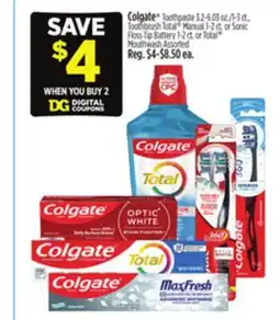 Dollar General Colgate Toothpaste, Toothbrush Total Manual or Sonic Floss Tip Battery or Total Mouthwash offer