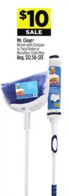 Dollar General Mr. Clean Broom with Dustpan or Twist Roller or Microfiber Cloth Mop offer
