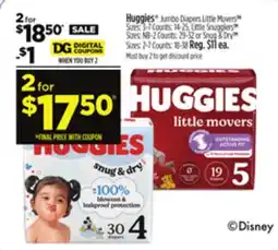 Dollar General Huggies Jumbo Diapers Little Movers , Little Snugglers or Snug & Dry offer