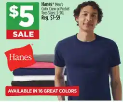 Dollar General Hanes Men's Color Crew or Pocket Tees offer