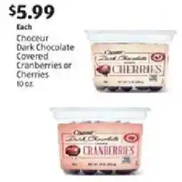Aldi Choceur Dark Chocolate Covered Cranberries or Cherries offer