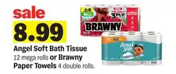 Meijer Angel Soft Bath Tissue 12 mega rolls or Brawny Paper Towels 4 double rolls offer