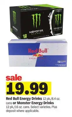 Meijer Red Bull Energy Drinks 12 pk./8.4 oz. cans or Monster Energy Drinks 12 pk./16 oz. cans offer