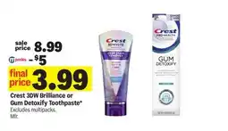 Meijer Crest 3DW Brilliance or Gum Detoxify Toothpaste offer