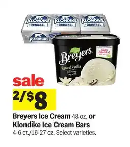 Meijer Breyers Ice Cream 48 oz. or Klondike Ice Cream Bars 4-6 ct./16-27 oz offer