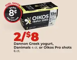 Hy-Vee Dannon Greek yogurt, Danimals 4 ct. or Oikos Pro shots 6 ct offer
