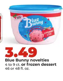 Hy-Vee Blue Bunny novelties 4 to 9 ct. or frozen dessert 46 or 48 fl. oz offer