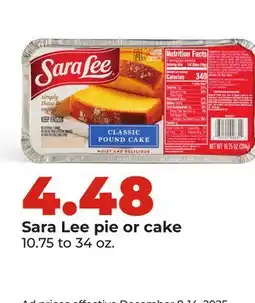 Hy-Vee Sara Lee pie or cake offer