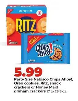 Hy-Vee Party Size Nabisco Chips Ahoy!, Oreo cookies, Ritz, snack crackers or Honey Maid graham crackers offer