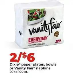 Hy-Vee Dixie paper plates, bowls or Vanity Fair napkins offer