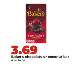 Hy-Vee Baker's chocolate or coconut bar offer
