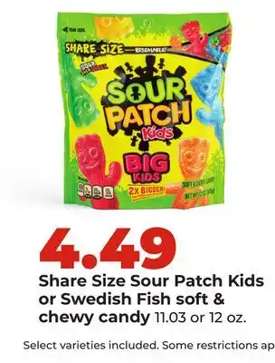 Hy-Vee Share Size Sour Patch Kids or Swedish Fish soft & chewy candy offer