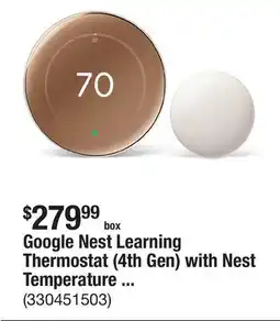 The Home Depot Google Nest Learning Thermostat (4th Gen) with Nest Temperature Sensor (2nd Gen) - Polished Gold offer
