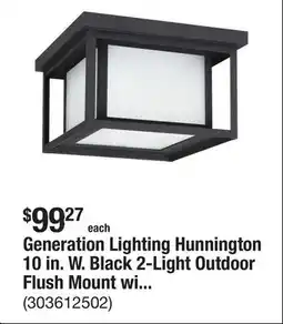 The Home Depot Generation Lighting Hunnington 10 in. W. Black 2-Light Outdoor Flush Mount with LED Bulb offer